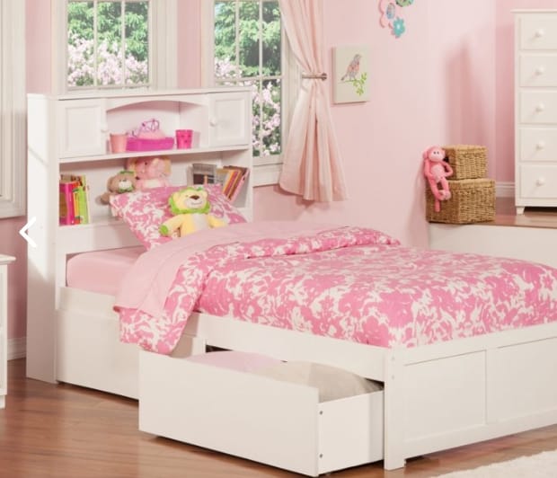 White bookcase bed with storage
